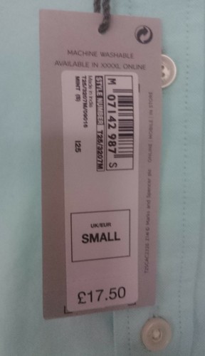 M & S Men's Mint Cotton Short Sleeve Casual Shirt - Size: Small / UK 36-38 BNWT - Picture 4 of 5