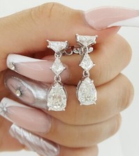 Natural Pear, Shield  Kite Cut Diamonds Drop Earrings 5.66 ctw 18K W Gold