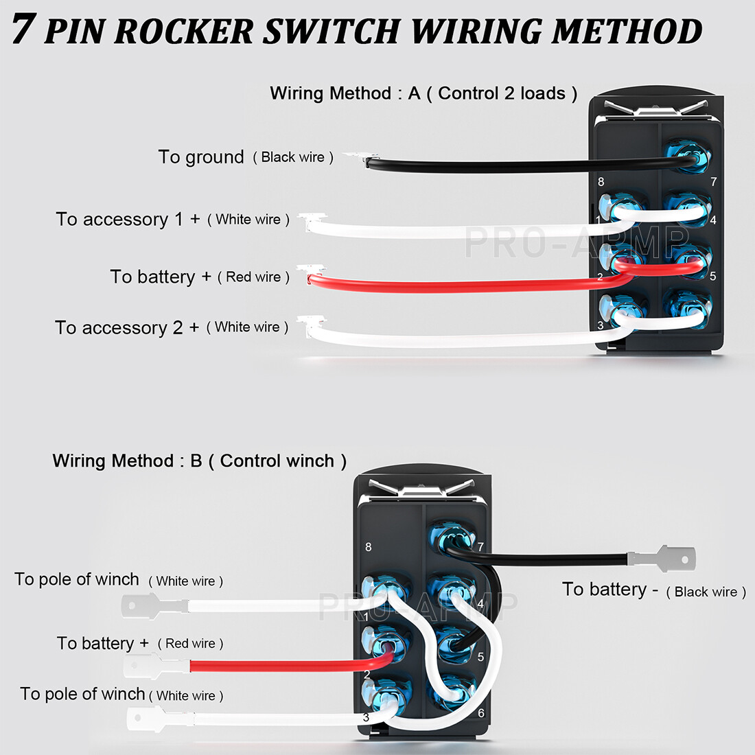 5/7-Pin Blue LED Rocker Switch 20A 12V Laser Etched for ATV UTV