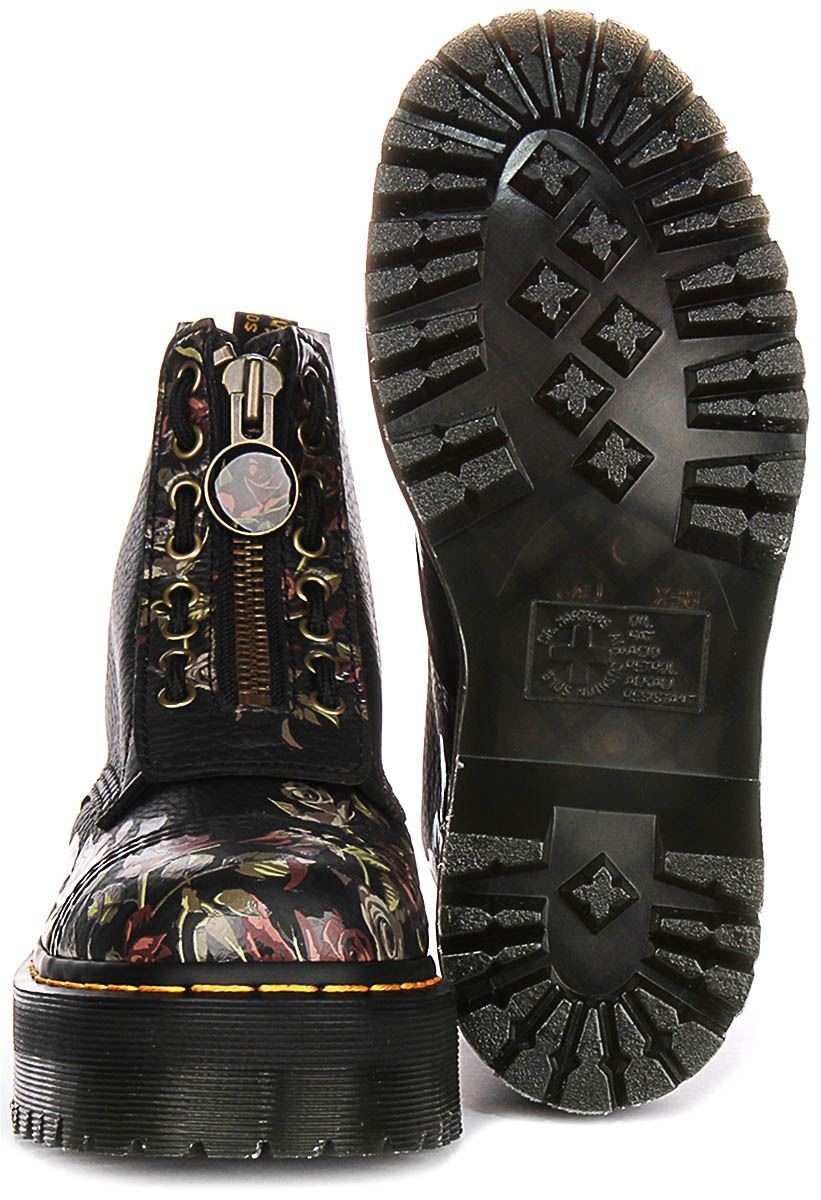 Dr Martens Lace Up Sinclair Roses Heeled Womens Boots In Black