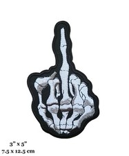 Skeleton Middle Finger Hand Punk Sign Black White Embroidered Iron On Patch