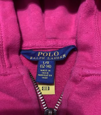 Polo Ralph Lauren Hoodie Youth Large Full Zip Pink Jacket Fleece