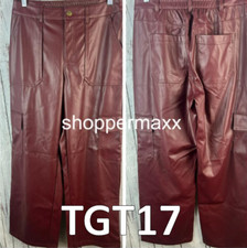 Women's High-Rise Straight Leg Faux Leather Cargo Pants - Wild Fable,Burgundy, M