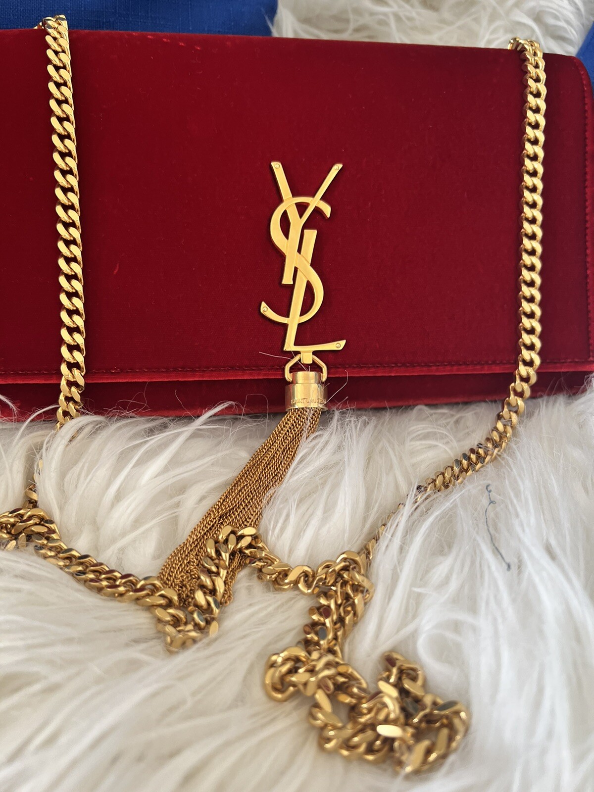 SAINT LAURENTMedium Kate Borsa a tracolla velluto rosso