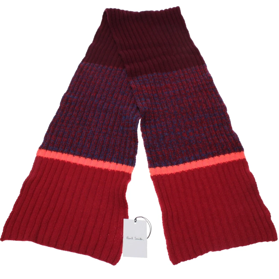 Bufanda tejida Paul Smith nueva con etiquetas 100 % lana talla única en rojos/azul/naranja neón Foto 2 de 4