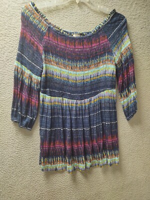 Cupio Off Shoulder Peasant Shirt Womens XL Multicolor Smocked Blouse Top