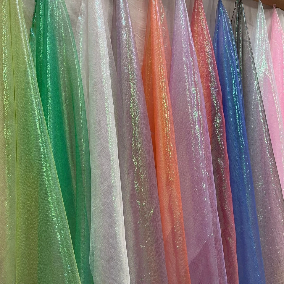 Iridescent Rainbow Crinkle Organza Fabric - 11 colours See Description for width - Image 4 of 4