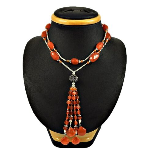 Mothers Day Gift 925 Sterling Silver Natural Carnelian Stone Beaded Necklace Y30 - Picture 1 of 6