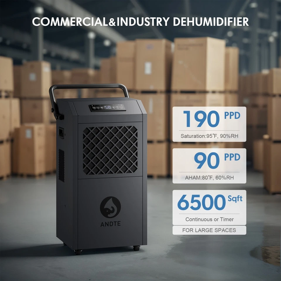 190 Pint Commercial Dehumidifier with Pump for 6500 Square Feet Heavy Duty Comme - Image 4 of 4