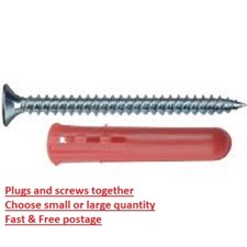 Wall Plugs 6mm Plugs Only or Include Screws - For Brick Stone Concrete Masonry