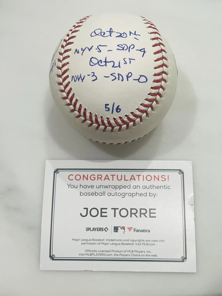 Joe Torre New York Yankees Fanatics Autenticado Automático 1998 WS Béisbol  Foto 2 de 4