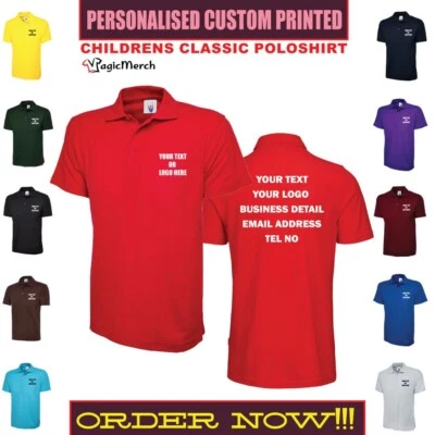 UNEEK Personalised Printed Childrens Classic Polo Shirt Your Text Logo Kids Gifts