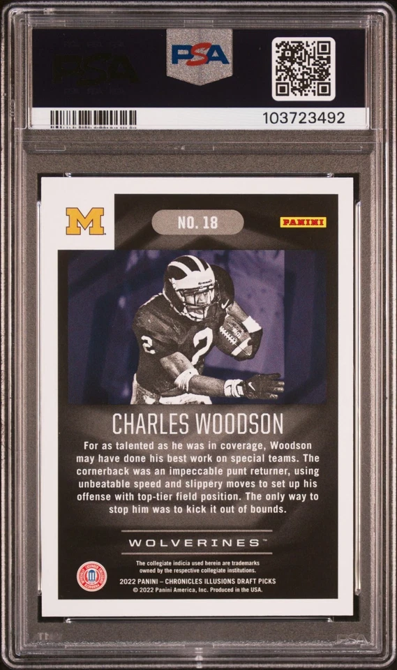 2022 Chronicles Draft Picks Illusions 18 Charles Woodson Red Prizm PSA 9 #/149 - Image 2 of 2