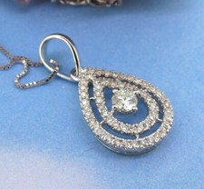 .55 ctw Diamonds Round Cut 18k White Gold Teardrop Pendant Chain Necklace 16.5''