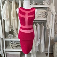Mujer Moderna women's sz. small Body con dress Pink with mesh cutouts #0819