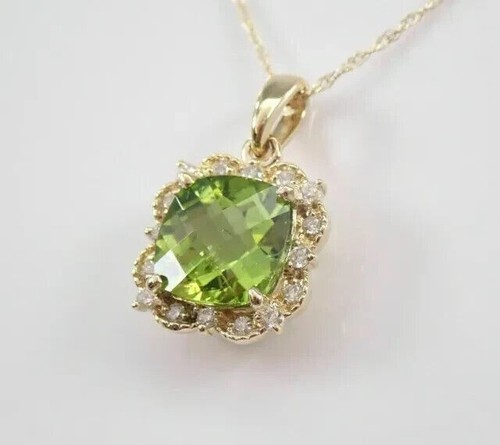 3Ct Cushion Cut Simulated Peridot Women's Pendant 14k Yellow Gold Plated Silver