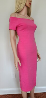 ZARA HOT PINK SEXY FITTED BODYCON OFF THE SHOULDER CURVE HUGGING MIDI DRESS  S | eBay