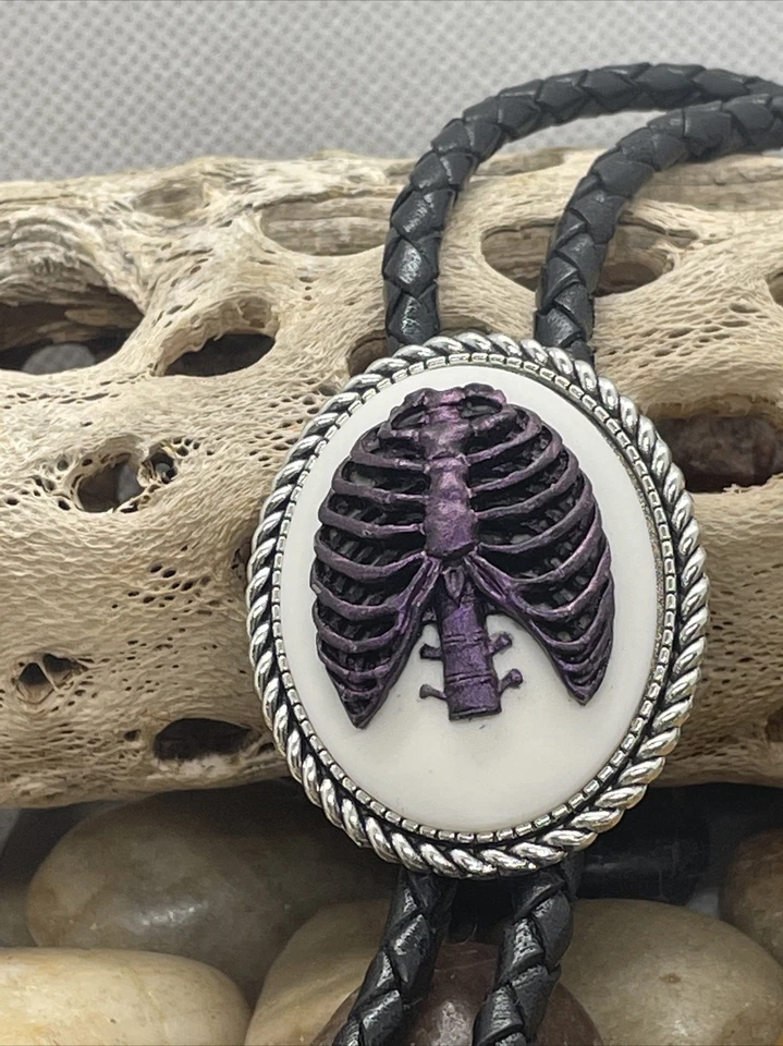 Boda Gótica Rockabilly Motociclista Western Esqueleto Costillas Huesos Horror Calavera Bolo Corbata Foto 2 de 4