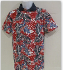 Goodfellow short sleeve polo Red Blue Palm leaves Print S M L Standard fit