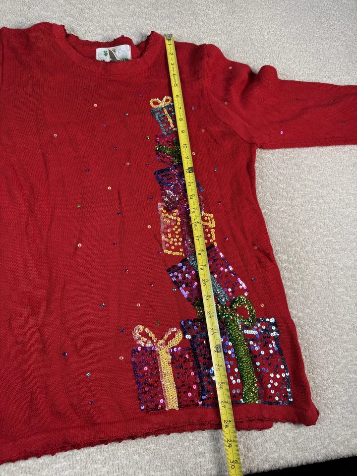Quacker Factory Sweater Womens Medium Red Sequin Ugly Christmas Presents Top - Image 3 of 4