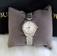 Bulova 98P200 Lady Sutton White Rose Gold Diamond Quartz Women's New Watch 28mm