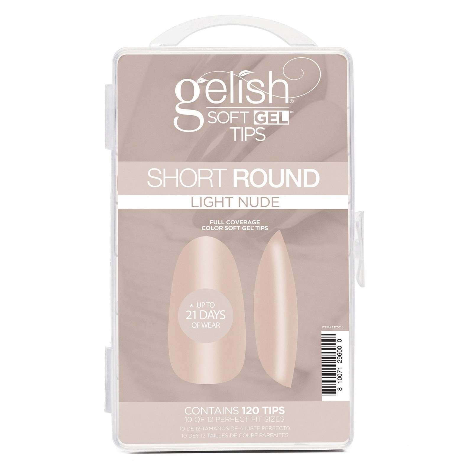 Gelish Soft Gel Neutral Tips - Short Round Light Nude 120 Tips & 12 Sizes