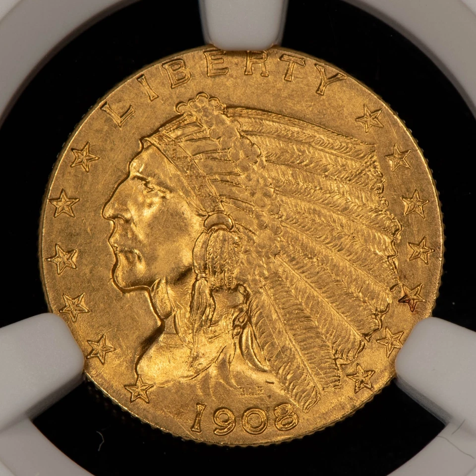 1908 G$2.50 Indian Head Gold Quarter Eagle - Looks 63 - NGC MS 62 - SKU-G5725 - Image 3 of 4