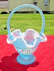 NICE LARGE BILL Fenton SKY BLUE Satin Basket CHARLETON COLLECTON & ARTIST SIGNED