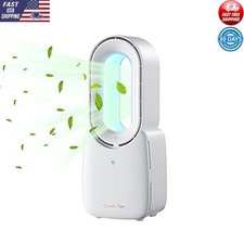 Bladeless Desk Fan LED Light 11.8" White Quiet Touch Control Turbo Blade Silent