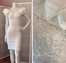 NWT VTG 80s 90s Bridal Formal Prom White Mini Dress Crinkle ruffles sequin XS S