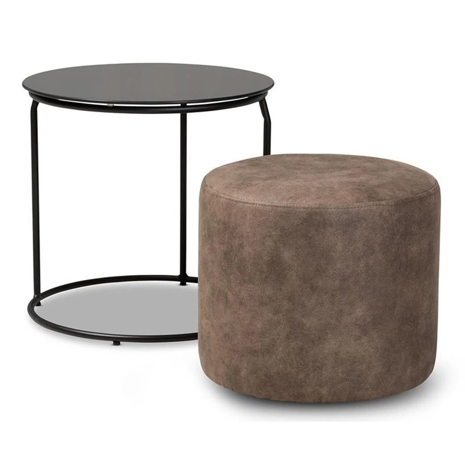 Baxton Studio Kira Black with Grey and Brown 2-Piece Table and Ottoman Set - Image 2 of 4