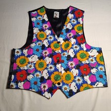 Vintage Mickey Mouse Vest Size L Mickey Faces Flowers Colorful Waistcoat