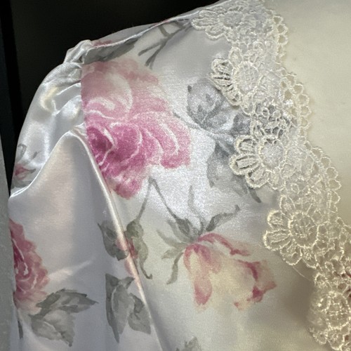 De Colección Nuevo Con Etiquetas Sears Años 80 Floral Blanco Satinado Camisón Encaje Manga Larga Femenino Grande - Imagen 4 de 13