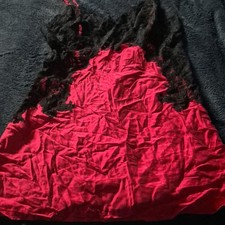 Victoria's Secret Red/Black Solid Full Slip Lace Trim Adjustable Straps Silk L