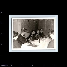 Old Vintage Photo MEN WOMEN AND DOG DINNERTABLE PARTY