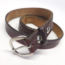Tooled Leather Belt 42 44 Western Removable Buckle Brown Vtg
