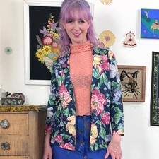 Vintage Flower Print Blazer, 1990s Sz S Multicolor Floral Print Jacket
