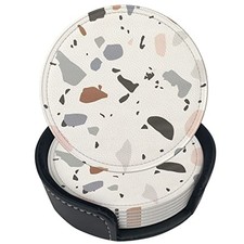 6 Pcs Boho Terrazzo Leather Coasters for Drinks with Holder 6 PCS Multicolor4