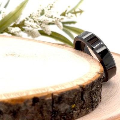 6mm Black Tungsten Carbide Ring Flat Beveled Edges Christmas Gifts Band For Him