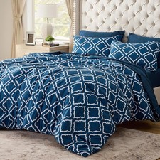 Comforter Set 7 Pieces - Navy Blue Quatrefoil Full 01 - Navy Geometric