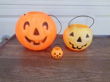 3 - Blow Mold Jack O Lantern Halloween Trick or Treat Buckets Pumpkin Treat Pail