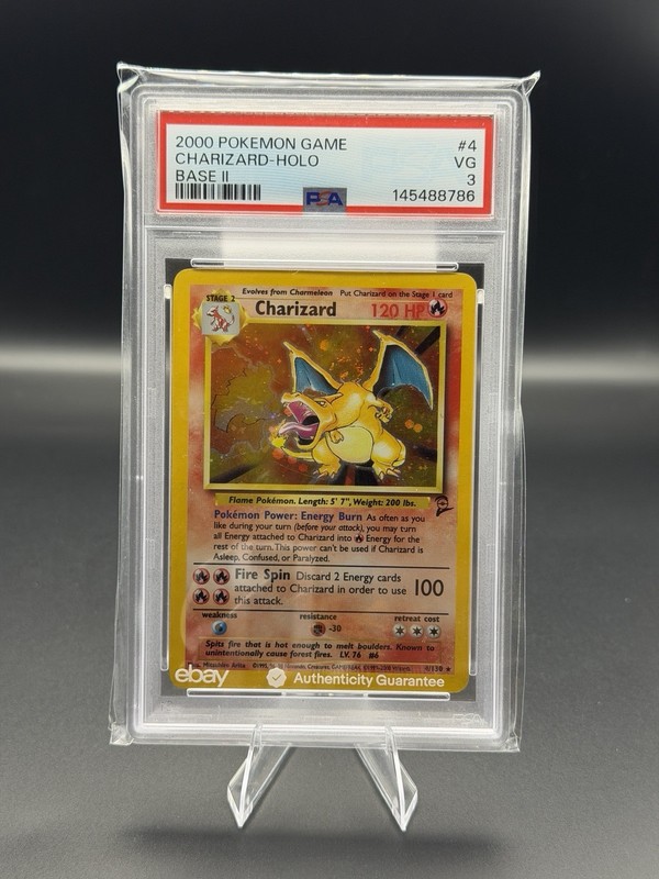 Charizard Base Set 2 PSA 3 Holo w/ Visible Swirl 🔥 Vintage WOTC 2000 Display