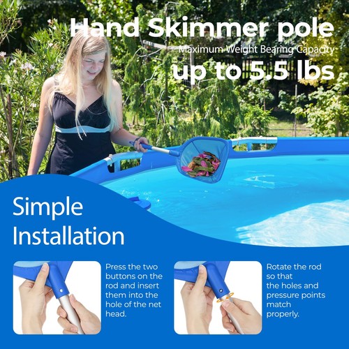 Rete Skimmer per Piscina 26,8 Pollici, Rete Rastrello Foglie con Palo in Alluminio Fine... - Foto 6 di 9