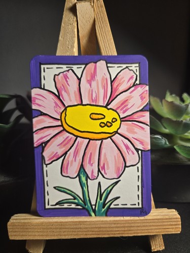 ACEO Original Painting Blooms flower daisy  ATC mockryann floral  ooak