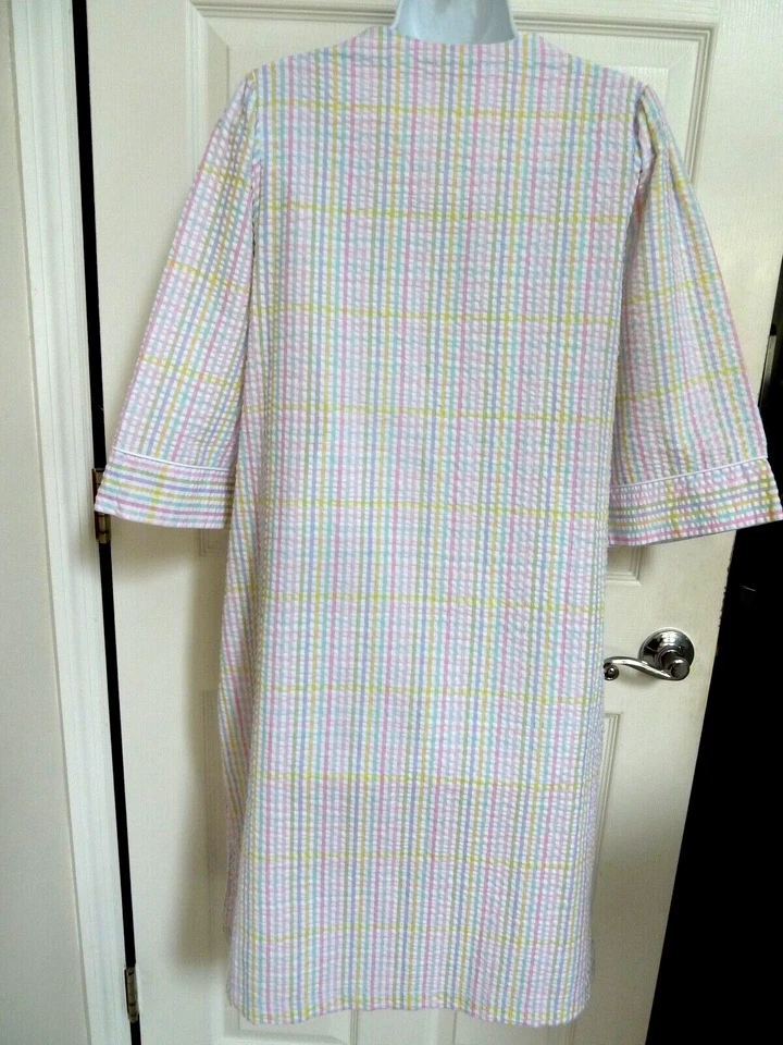 ¡¡NUEVO!! MISS ELAINE S Pet Pequeño Seersucker Bordado Cremallera Casa Abrigo Bata Midi Foto 4 de 4