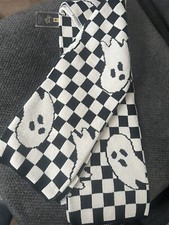 Oversized Checkered Ghost Throw Blanket 50x70 B W Halloween Cotton Blend