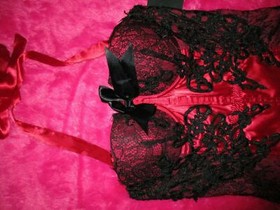 ANN SUMMERS  RED/BLACK UNDERWIRED BURLESQUE CORSET SUSPENDER "MARIE" SIZE 10 NWT