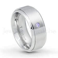 December Birthstone Ring 0.07ct Tanzanite Solitaire Brushed White Titanium 543