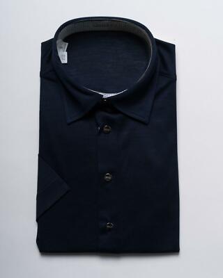 Zilli $800 NWT Solid Navy Blue Silk Short Sleeve Extra Slim Fit Polo Shirt S
