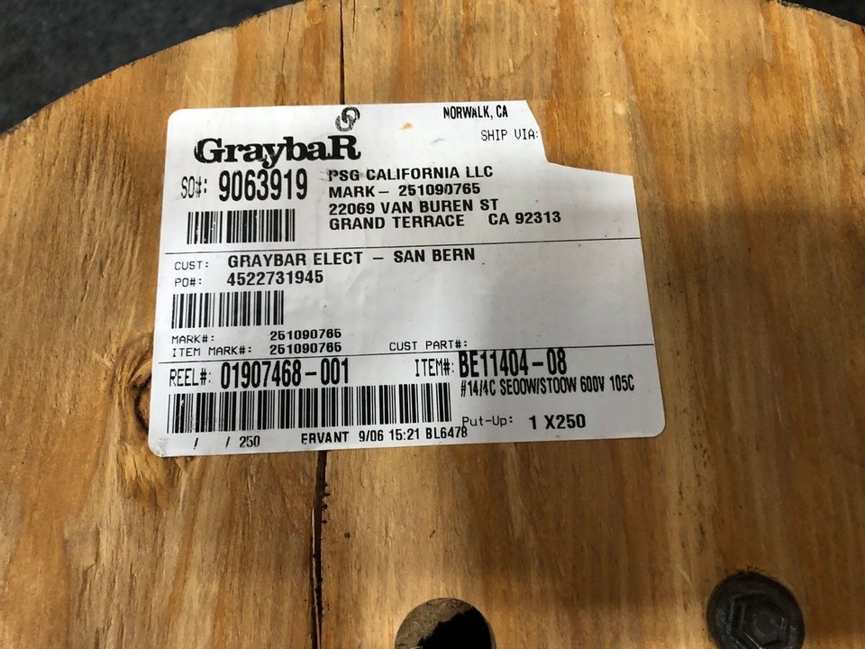 GRAYBAR BE1140408 SEOOW Portable Cord, 250' Reel, 14/4C, STR, Yellow* eBay